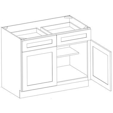 GRAY SHAKER- Double Top Drawer & Door Base Cabinet (34-1/2H x 24D)